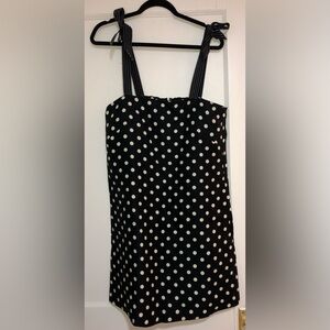 NWT - J. Crew. Linen Blend. Black Polka Dot Mini Dress. Tie Straps. Size 6.